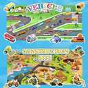 3 x 2 Sets with 140 Vehicle Stickers  Reusable Car Sticker Books for Kids Ages 3-5, Includes Excavators, Trucks, Police Cars, Tractors & Construction Stickers, Removable Travel Activity Book for Boys