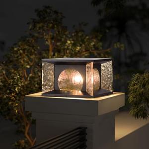 ZRJJMLAN Outdoor Post Light,Modern Pillar Column Cap Light High Voltage Wired Lamp Glass Shade for Flat Surface Patio Deck Garden Decoration with IP65 Waterproof E27 Bulb(11.81"x11.81")