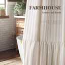 Farmhouse Shower Curtain with Ruffle Hem Linen Shower Curtains for Bathroom Country Vintage Rustic Natural Fabric, White-Beige Stripe 72" W x 72" L