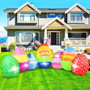 GIFTFIND Vibrant Easter Eggs Inflatables 10FT Long, Seven Eggs Inflatable Outdoor Decorations Built in LED Lights, Fun Lighted Eggs Easter Blow Ups for Yard Patio Garden Lawn Celebration Decor