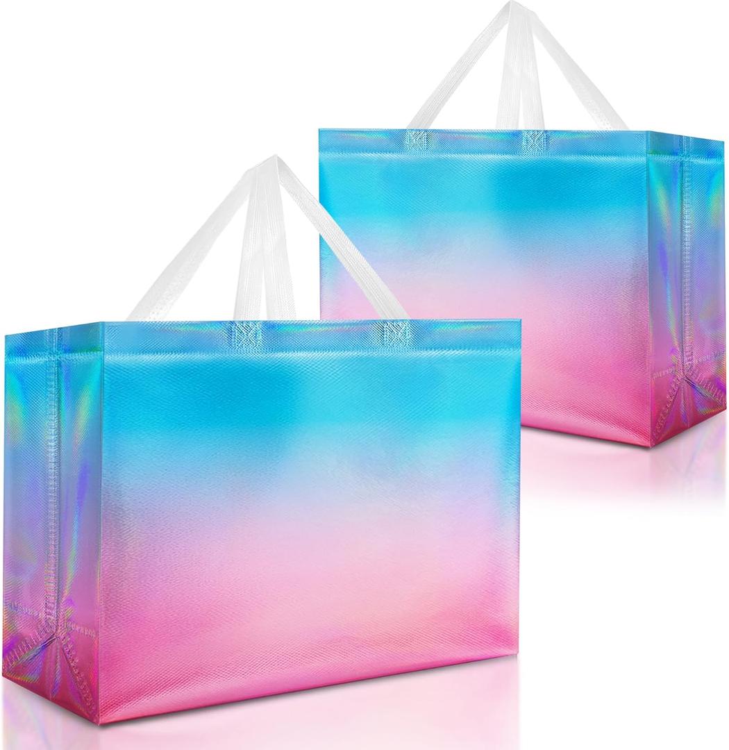 Nush Nush Gradient Gift Bags Extra Large  Set of 12 Reusable Extra Large Gift Bags With Handles - Perfect XL Goodie Bag for Birthday Gifts, Bridesmaids, Thanksgiving, Baby Shower  15.5W x 6D x 12H (Pink To Aqua Rise - Extra Large)