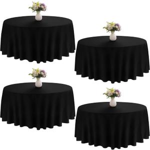 3 Pack Round Tablecloth 90 Inch Black Polyester Washable Fabric Table Covers for Wedding Dining Table Buffet Parties Banquet Decor