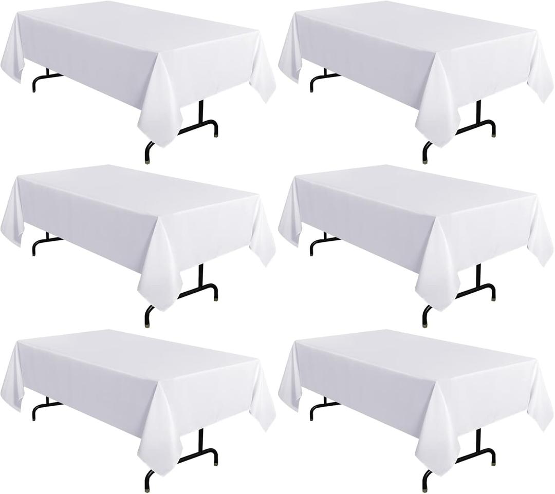 sancua 6 Pack White Tablecloth 60 x 120 Inch, Rectangle Table Cloth for 8 Feet Tables - Stain and Wrinkle Resistant Washable Polyester Table Cover for Dining Tables, Buffet Parties and Camping