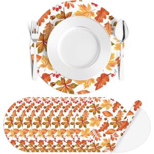 50Pcs Fall Leaves Paper Placemats Autumn Maple Leaf Dinner Mats Disposable Table Mats for Thanksgiving Harvest Party Table Setting