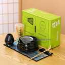 Matcha Set Matcha Whisk Matcha Bowl With Water Ladle Matcha Whisk Holder Tea Making Kit.Japanese Tea Set(7pcs)+1SpoonCeladon Blue gift set (Black spots)