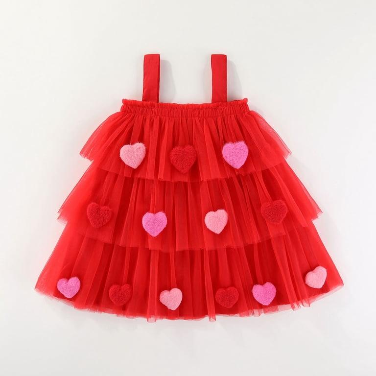 Toddler Baby Girl Outfit 3D Plush Heart Sleeveless Layered Tulle Tutu Dress Suspenders Summer Clothes