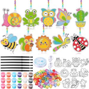 WinnerWhy 30 Sets Suncatchers Window Art Kits, DIY Sun Catchers Bulk Crafts Paint Your Own Window Ornaments for Boys Girls Classroom Home Party Birthday Activity Decor (Vibrant Style)