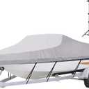 iCOVER Trailerable Boat Cover with Support Pole- 14'-16' Heavy Duty Waterproof Tarp Covers, Fits V-Hull, Fish&Ski, Pro-Style, Fishing, Runabout, Bass Boats, up to 14ft-16ft Long X 90" Wide (Grey)