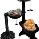 Gothic Cat Tree with Coffin Cat Bed, Hammock, Spider & Bat Goth Cat Toys - 35 Inch Tall Coffin Cat Tree with Luxurious Gothic Bed Experience Black and Purple