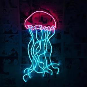 LED Decorative Lights USB Mountains Sunrise Sunset Led Neon Signs Home Decoration Wall Art Holiday Gift Brightness Adjustable 15.7''x15'' (Jellyfish Pink)