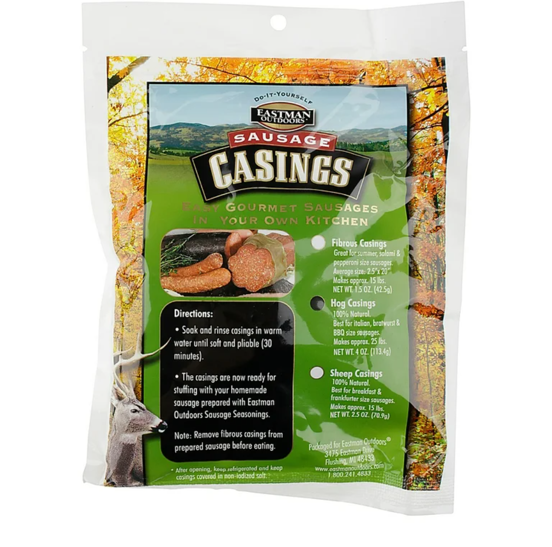 Eastman Outdoors 100% Natural Hog Casing for Italian, Bratwurst & BBQ Size Sausages (Makes Approximately 25 Pounds of Sausage), Set of 4