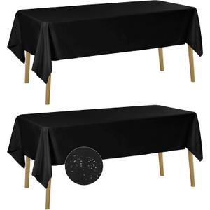Fokitut 2 Pack Waterproof Rectangle Tablecloth, 60x120 Inch,Stain Resistant and Wrinkle Polyester Table Cloth, Fabric Table Cover for Kitchen Dining, Wedding, Party, Holiday Dinner-Black