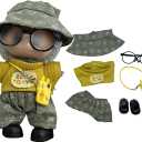 17cm Doll Clothes for lububu,Designer Clothes Suitable for lububu Dolls Outfits and Accessories Set,Including Top +Pants+Hat+Glass+Bag(Two Types of Random Distribution)+Shoes 6PCS,Not Doll(Yellow)