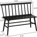 WISUCART Dining Bench for Kitchen & Dining Room Bamboo Wood Bench with Spindle Back & Armrests, Farmhouse Entryway Bench, Indoor Bedroom Bench, Versatile Entry Bench & Outdoor Bench SeatingBlack, 18.3 x 43.31 x 33.86 inches