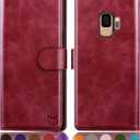 SUANPOT for Samsung Galaxy S9 5.8"(Non S9+) with RFID Blocking Leather Wallet case Credit Card Holder,Flip Folio Book Phone case Shockproof Cover Women Men for Samsung S9 case Wallet Red