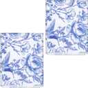 2 Pcs Chinoiserie Floral Bid Kitchen Towels, Blue White Flowers Bird Decorative Dish Towels, Absorbent Microfiber, 18 x 28 Inch, Farmhouse Style