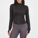 Workout Jackets for Women: Athletic Gym Running Cropped Zip Up Tops with Thumb Holes Slim Fit Lightweight Sportswear (Black, Large)