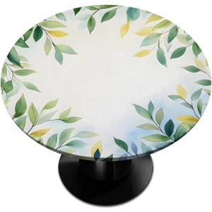 Pardick Round Fitted Tablecloth with Elastic Edge, Leaves Round Elastic Table Cover Waterproof Wipeable Table Cloths for Picnic, Patio, Fits Tables up to 36"-42" Diameter