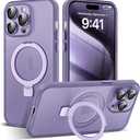 Designed for iPhone 13 Pro Max Case with Magnetic Invisible Ring Stand [Military Drop & Full Camera Lens Protection] [Compatible with Mag-Safe] Matte Translucent Slim Phone Cases 6.7",Purple