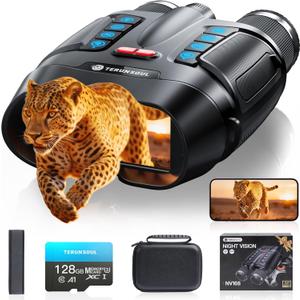 Night Vision Goggles - Smart APP 4K Night Vision Binoculars, 10000mAh Battery, 128GB Card for Photo and Video, 3'' UHD Screen & 8X Zoom Binoculars for Camping, Hunting, Security (Black)