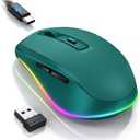 PEIOUS Wireless Mouse Jiggler - LED Wireless Mice with Build-in Mouse Mover, Rechargeable Moving Mouse for Laptop with Undetectable Random Movement Keeps Computers Awake - Dark Green