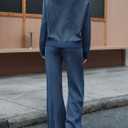 Fisoew Womens 2 Piece Outfits Striped Lounge Sets Knit V Neck Sweaters Casual Wide Leg Pants Loose Fall Clothes (Small)