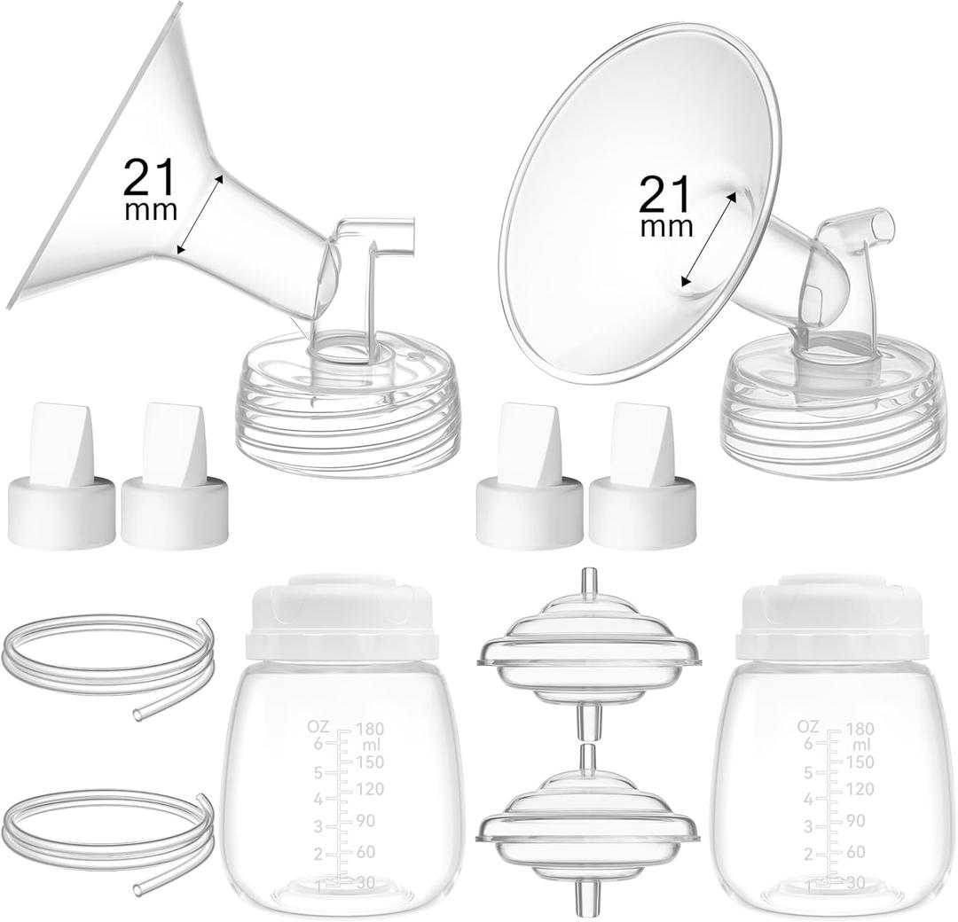 21mm Replacement Pump Parts for Spectra S1 S2 9 Plus Synergy Gold Includes Flange Duckbill Valve Tubing Backflow Protector Bottle,Compatible with Motif Luna Cimilre Ameda MYA Pump (Full Set-21mm)