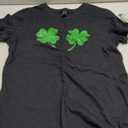 Womens Clover Tits Tshirt Funny Glitter Four Leaf Clover St. Paddy's Day Parade Boob Novelty Graphic Tee for Ladies (Heather Black)
 S