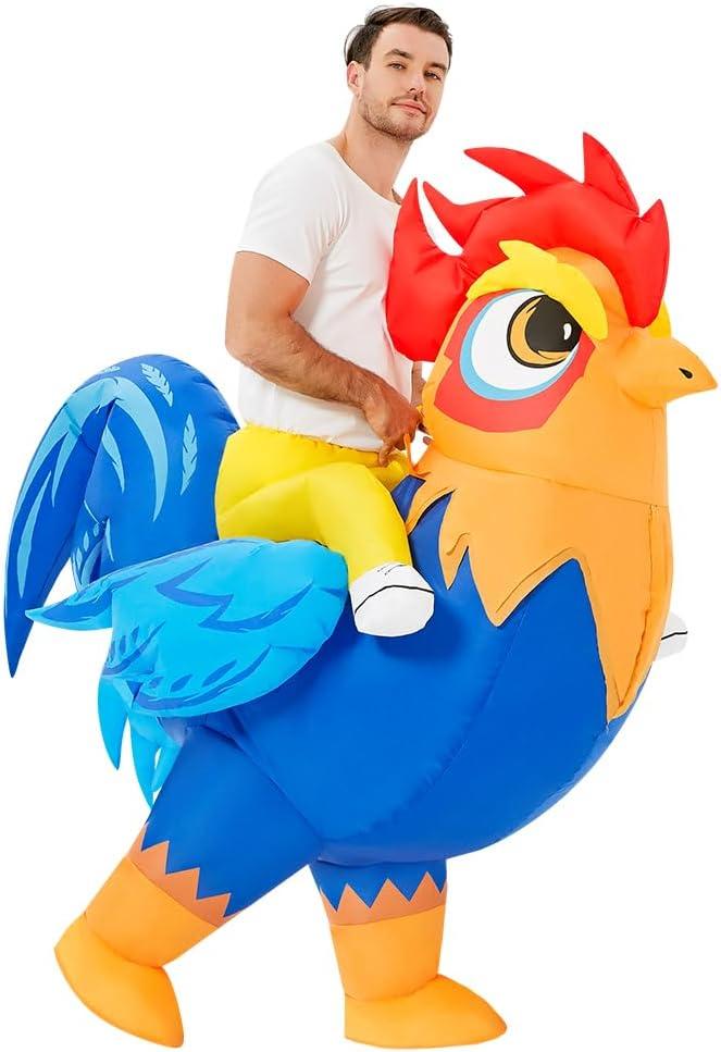 JUROSAICA Chicken Costume Adult Inflatable Costume Ride On Blow Up Rooster Animal Suit Funny Halloween Thanksgiving Costume Christma Gift For Men Women Party