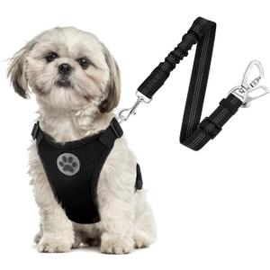 SlowTon Dog Seat Belt Harness for Car, Dog Car Harness Adjustable Mesh Breathable & Dog Seatbelt Safety Tether with Elastic Bungee for Small Medium Large Pets(Black, Double Clip, XS)