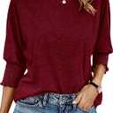BTFBM Womens Tops Dressy Casual Summer T Shirts 2026 Crewneck 3/4 Sleeve Beach Vacation Loose Tunic Spring Work Blouse (L)