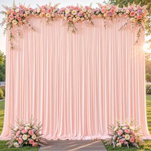 8x10FT Pale Pink Backdrop Curtains for Wedding Parties, Wrinkle Free Polyester Photography Backdrop Drapes for Wedding Baby Shower Birthday Parties Stage Background Stand Decorations 4x10ft,2 Panels