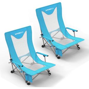 Portable Beach Chair for Adults with Cup Holder Hard Arm Folding Lawn Chairs for Outdoor Activities, Camp, Sports, Beach, Travel & Picnic, Supports up to 400 lbs