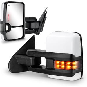 Towing Mirrors for Chevy Silverado/GMC Sierra 1500 (2014 2015 2016 2017 2018), 2500HD 3500HD (2015 2016 2017 2018 2019) Turn Signal/Running Lights Power Heated (Painted White), Dotted Light