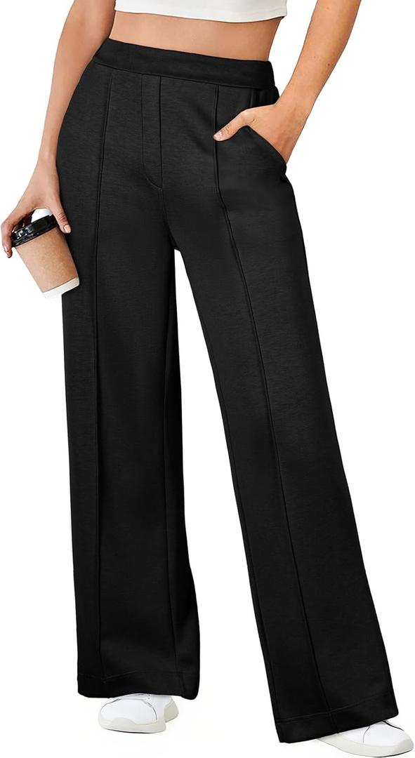 Aleumdr Women's Wide Leg Pants High Waist Casual Pants Fall 2025 Sweatpants Lounge Work Pants Slack with Pockets, Black, Small