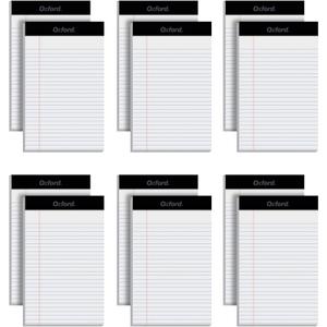 Oxford 5 x 8 Legal Pads, 12 Pack, Narrow Ruled, White Paper, 50 Sheets Per Writing Pad, Made in the USA (74019)