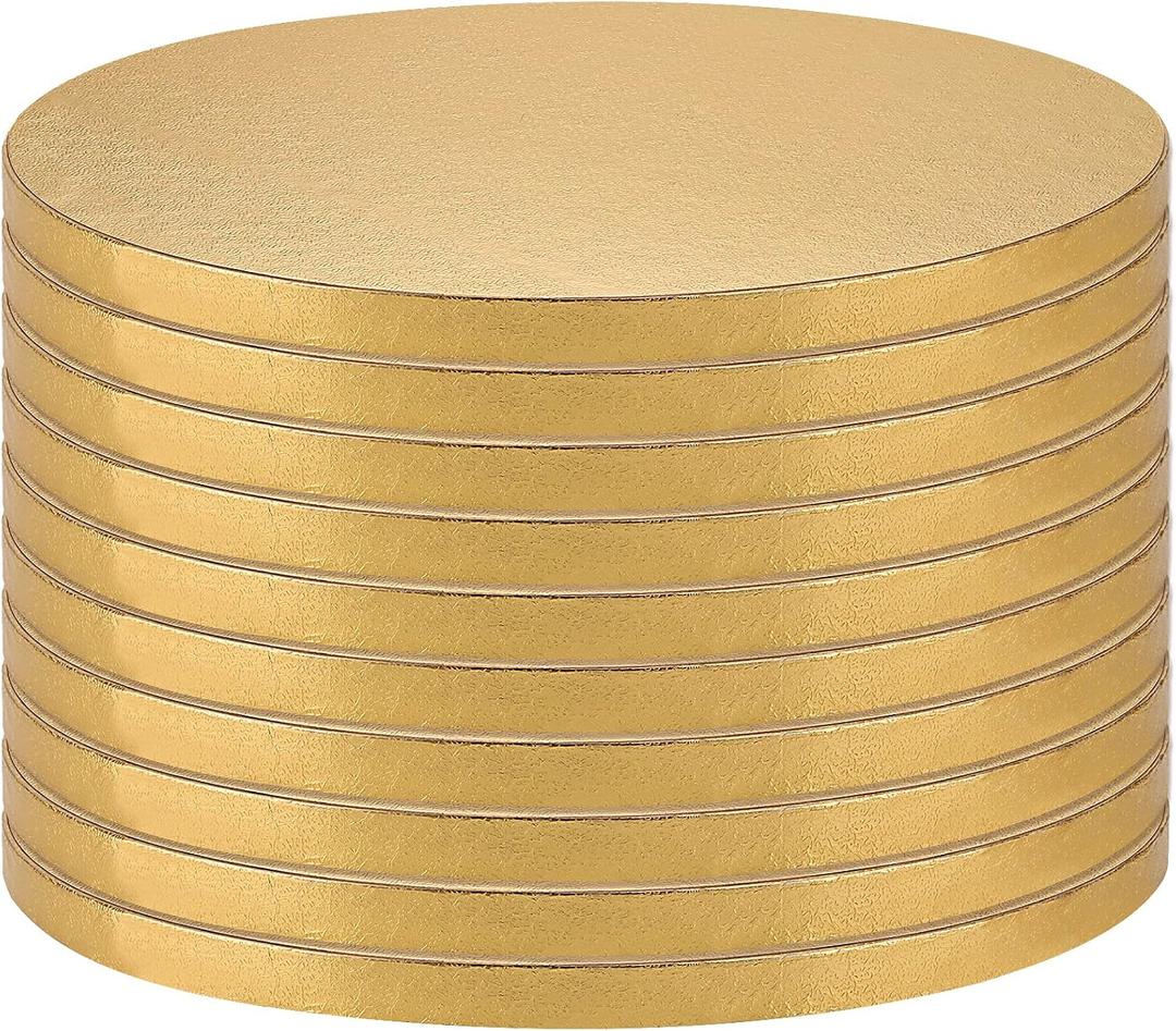 SEUNMUK 10 Pack 16 Inch Cake Drum, 1/2" Thick Large Round Cake Drum Boards, Gold Cake Drum for Displaying Cakes and Pastries, Grease-Proof