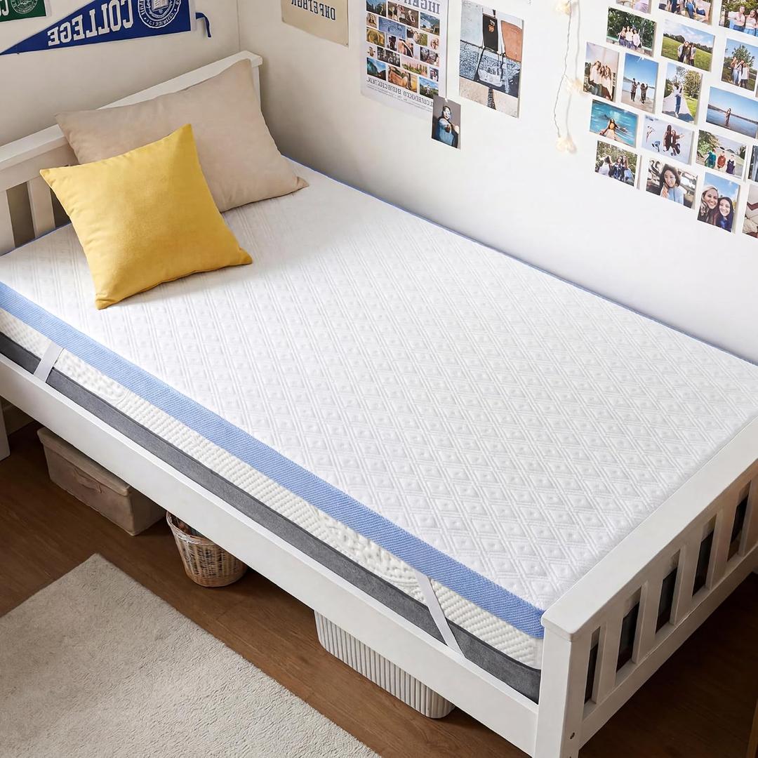 BDEUS 2 Inch Gel Memory Foam Mattress Topper Twin XL Size for College Dorm, Cooling Mattress Topper for Back Pain Relief, Non-Slip Design with Removable & Washable Soft Bamboo Cover