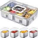 Snackle Box Container, 304 Stainless Steel Divided Serving Tray with Lid and Handle, Portable 8 Compartments Veggie Tray for Fruits,Veggies,Nuts &Candy, Dishwasher Safe for Travel,Picnic,Beach&Parties (Clear)