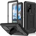 Samsung Galaxy S22 5G 2022 Rugged case with Screen Protector Kickstand Camera Slide Cover for Samsung S22 Metal Military Sturdy Armour Shockproof Cover for Man Outdoor (S22, Black)