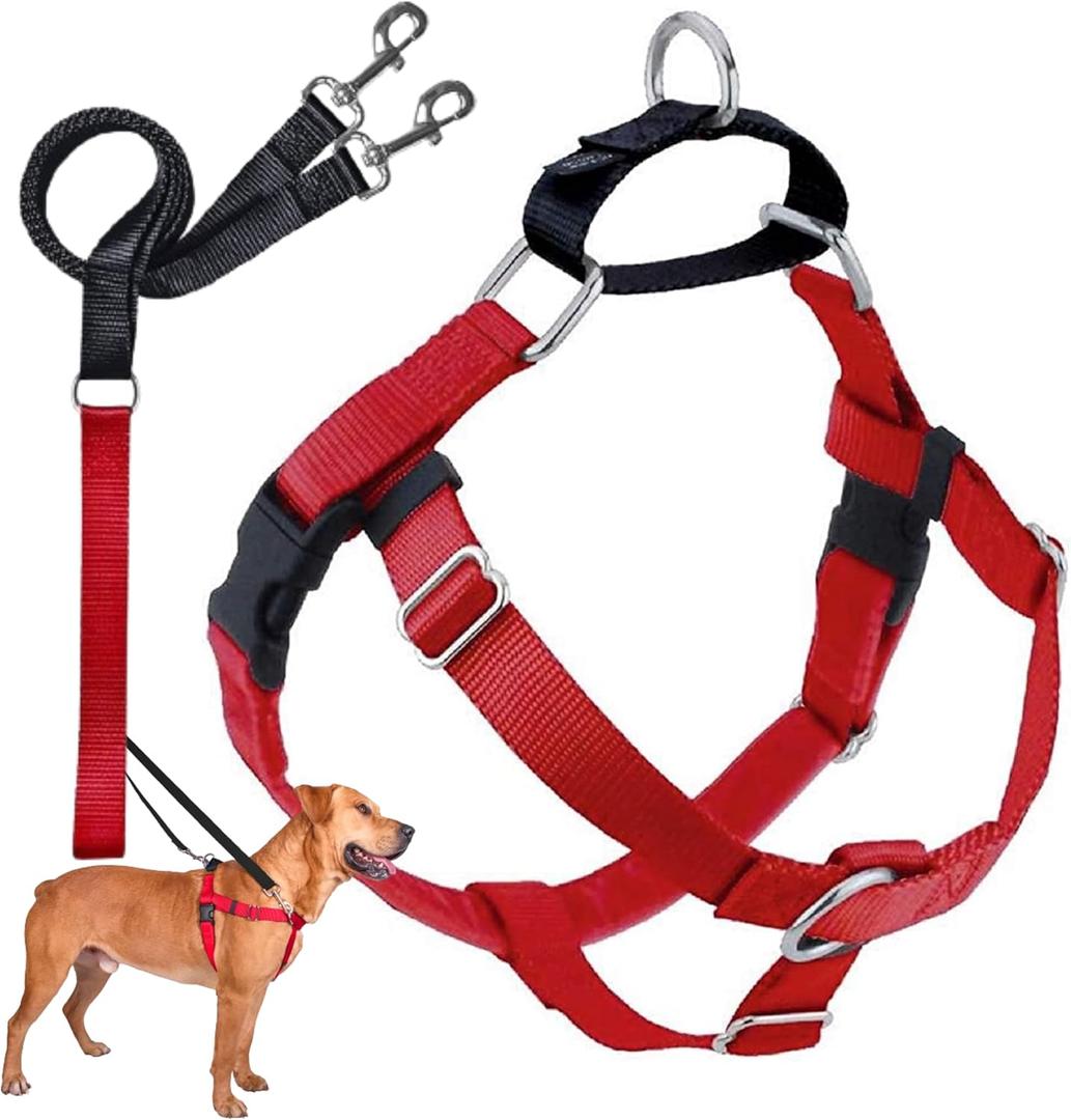 2 Hounds Design Freedom No Pull Dog Harness, Adjustable Harness and Leash Set, Easy Walking & Comfortable Control, Fits Small, Medium & Large Dogs, Solid Colors, Made in USA, 1" XL, Red (XL (Chest 32" - 38"), Red)