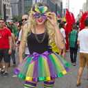 Syhood 6 Pcs Mardi Gras Costume Set, Sequined Tassels Tutu Skirt, Faux Feather Pattern Half Mask, Necklace and Long Socks (M)
