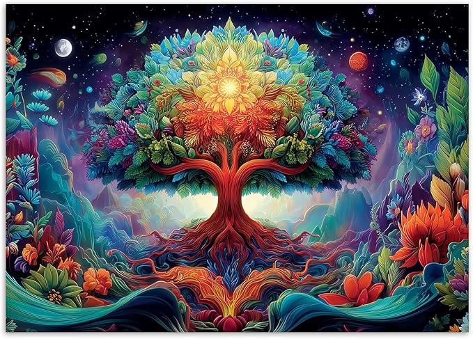 1000 Piece Puzzle for Adults, Tree of Life Psychedelic Jigsaw Puzzle, 27.6 x 19.7in 1000 Pieces Jigsaw Puzzles for Adults, Gift for Friends Family, Wall Art Home Decor