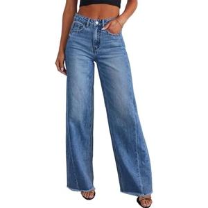 Sidefeel Women's Wide Leg Jeans High Waisted Stretchy Raw Hem Zimbaplatinum Denim Pants Size 8