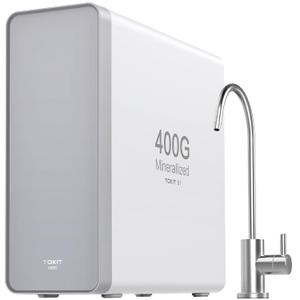 TOKIT Reverse Osmosis Water Filter, U1 Alkaline Mineral Under Sink Water Filter System, 400GPD Tankless RO Filtration with Faucet, NSF/ANSI 58, 2:1 Pure to Drain, Reduce TDS