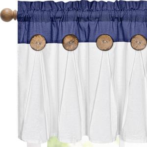FRAMICS Farmhouse Valance Curtains, Boho Cotton Linen Kitchen Valances, Navy Blue Rustic Button Window Valance for Kitchen Bathroom Bedroom, Country Rod Pocket Valances for Windows, 52 x 18 Inch