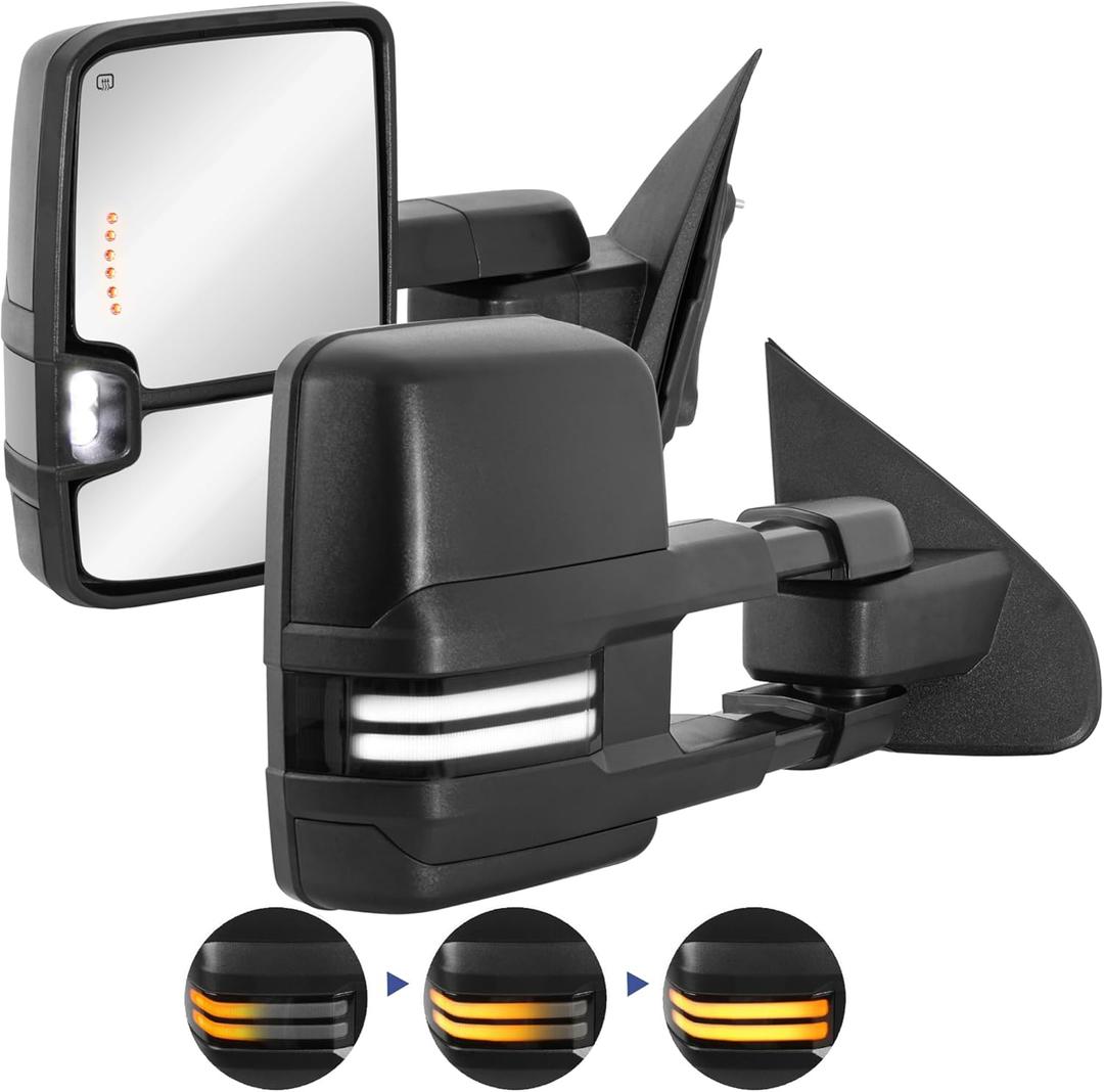 Power Heated Towing Mirrors Compatible for 2014-2019 Chevy Silverado GMC Sierra 1500 2500 HD 3500 HD w/Sequential Turn light Pair Set-Black Not for Diesel Truck