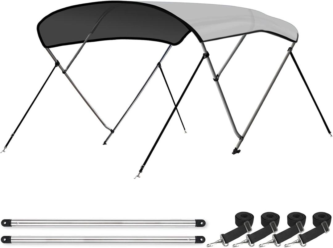 Leader Accessories 10 Colors 3 Bow 4 Bow Bimini Top Cover for Boat Includes 4 Straps 2 Rear Support Poles Mounting Hardwares Storage Boot with 1" Aluminum Frame (Light Grey)