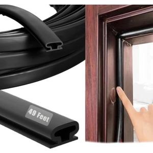 Rubber Weather Stripping Door Seal Strip, SelfAdhesive Door Weather Stripping Strip, Soundproof D Shape Waterproof Weatherstripping for Door Frame Windows Insulation (23ft,Black)