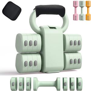 2-in-1 Adjustable Dumbbell Set for Women - 4 Levels (2.2lbs to 12.1lbs) - Home Gym Weights for Women at Home - Fitness Dumbbells (Green)